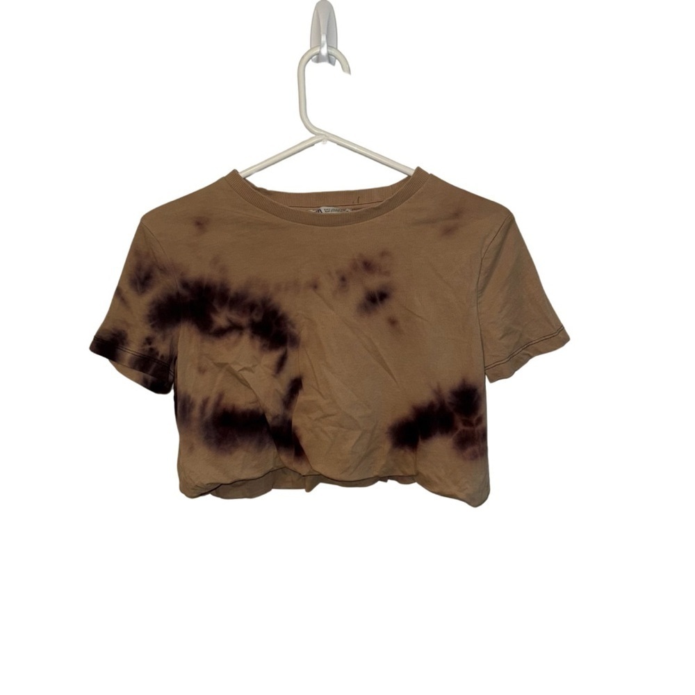 Zara Brown Tie-Dye Cropped Short Sleeve Tee